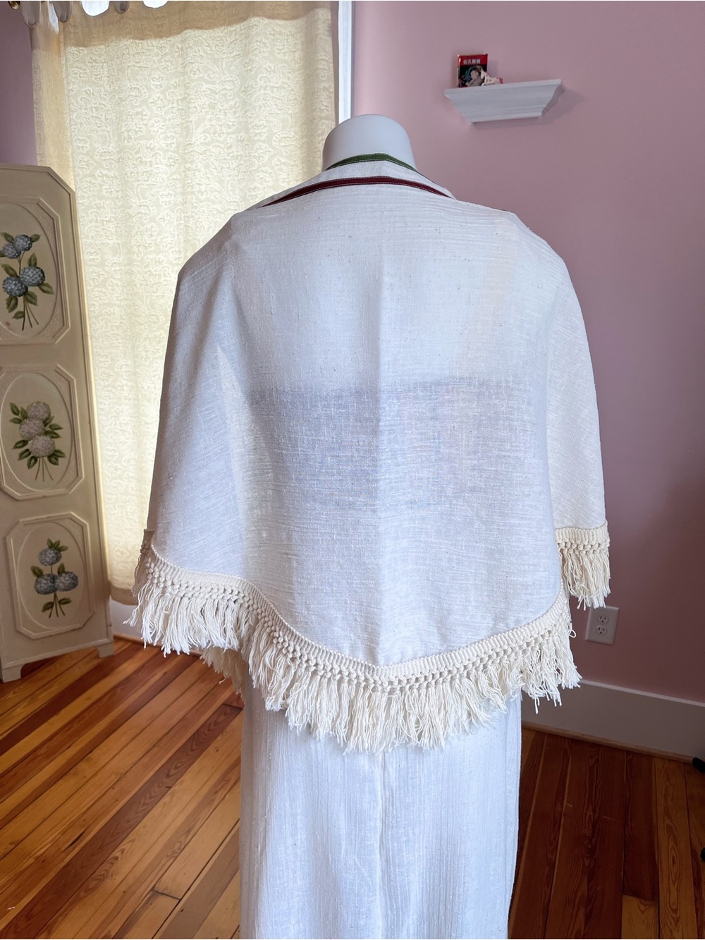 70s Cotton Patchwork Maxi dress with shawl - Picture 9 of 11